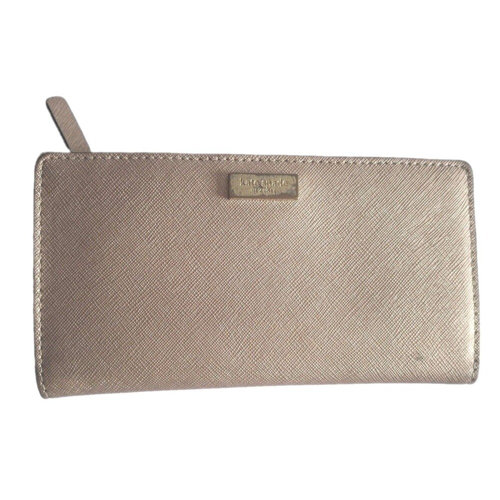 Kate Spade Laurel Way Stacy Wallet Metallic Rose Gold Saffiano Leather Bilfold